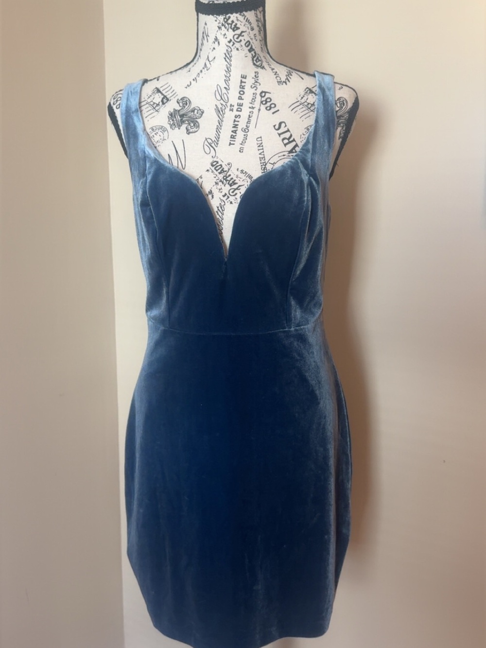 Express Velvet Blue Dress with Zippered Back